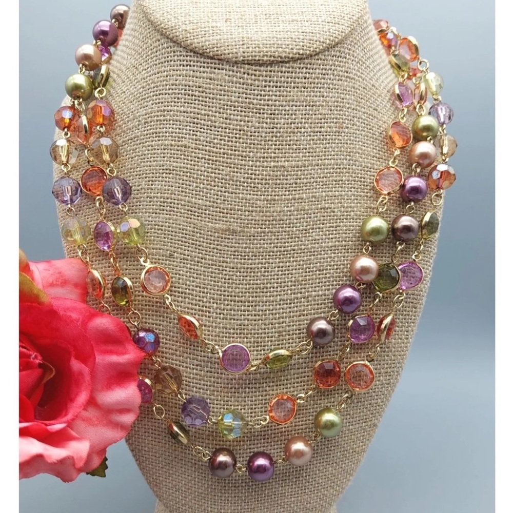 Hawaii Sunset Beveled Lucite and Pearl 60” Necklace